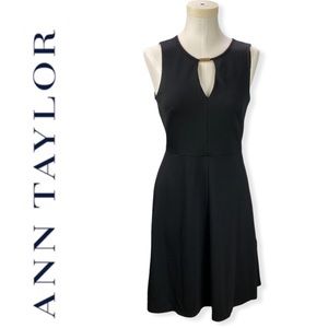 Ann Taylor fit and flare sleeveless keyhole solid black dress size 4